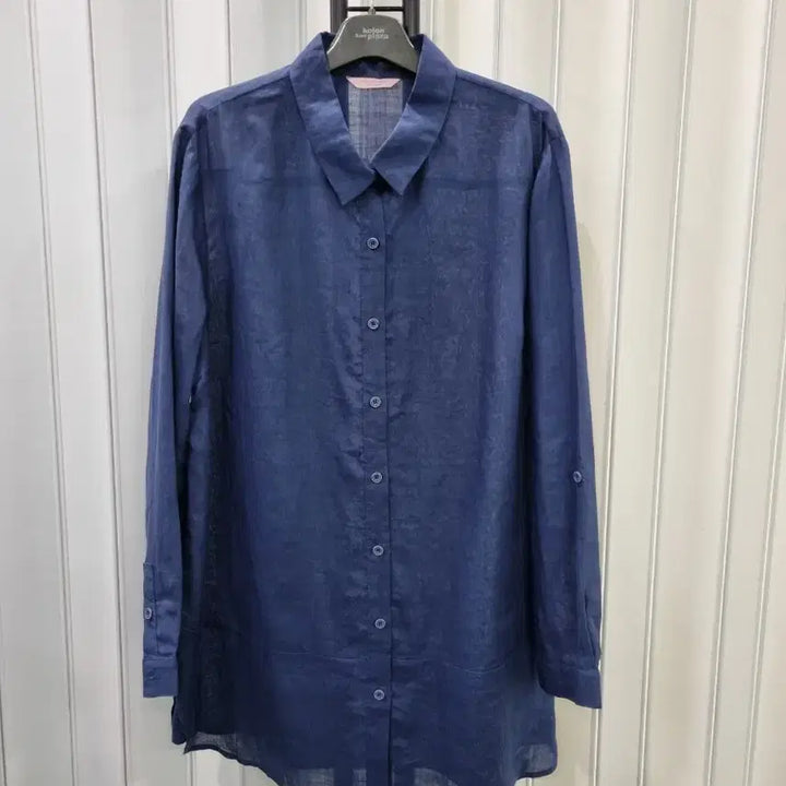 [BUNJANG] Navy Linen 100% Long Shirt / 네이비 롱 마100%셔츠