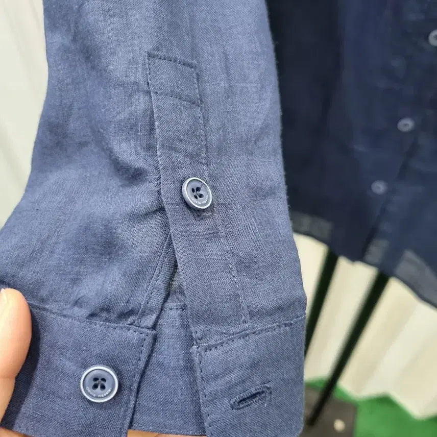 [BUNJANG] Navy Linen 100% Long Shirt / 네이비 롱 마100%셔츠