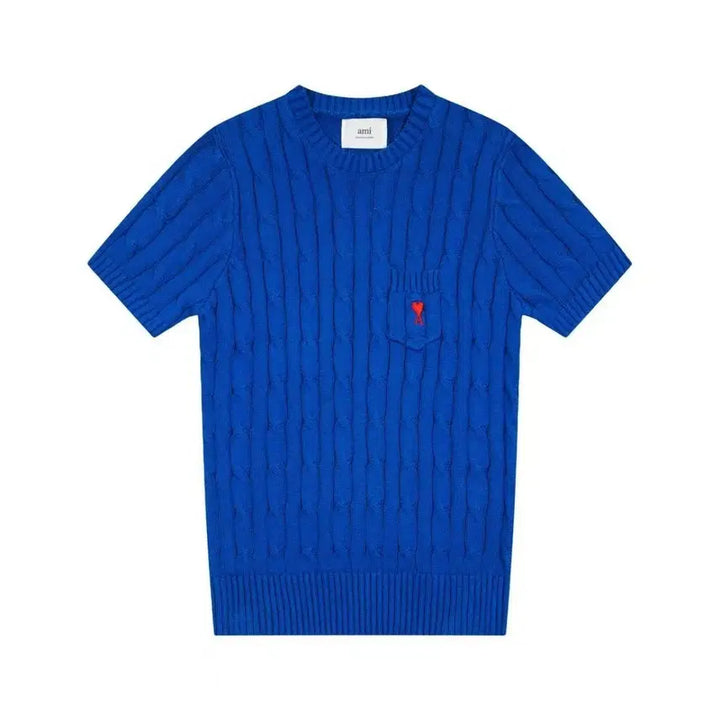 [BUNJANG] AMI Knit Short Sleeve T-Shirt / 아미 AMI 반팔티셔츠 꽈배기 니트 반팔 여성티 봄여름컬러