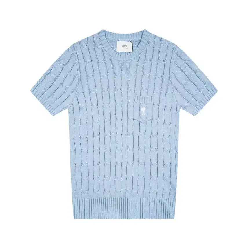 [BUNJANG] AMI Knit Short Sleeve T-Shirt / 아미 AMI 반팔티셔츠 꽈배기 니트 반팔 여성티 봄여름컬러