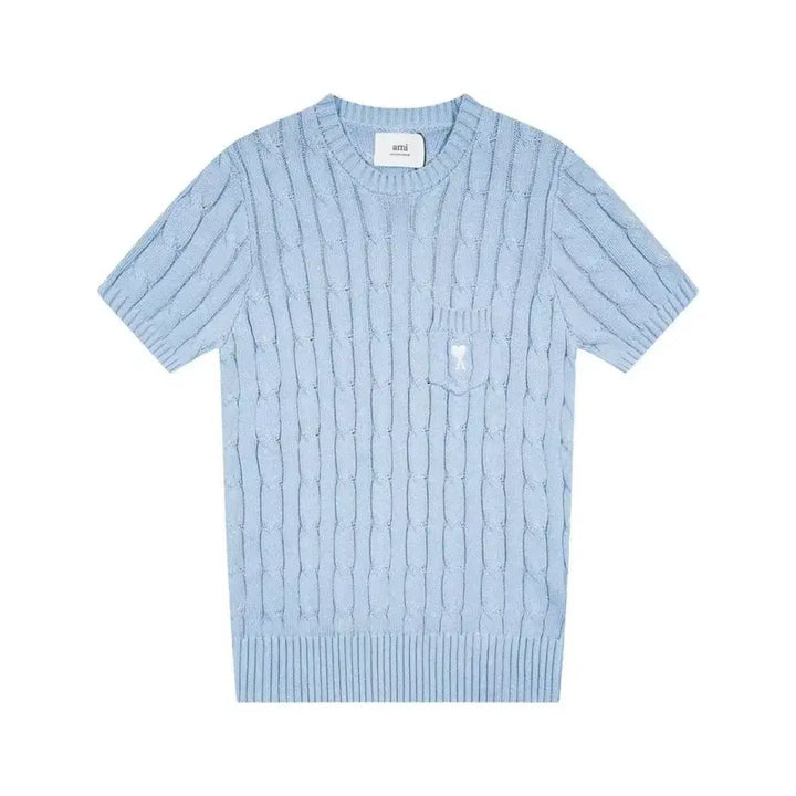 [BUNJANG] AMI Knit Short Sleeve T-Shirt / 아미 AMI 반팔티셔츠 꽈배기 니트 반팔 여성티 봄여름컬러