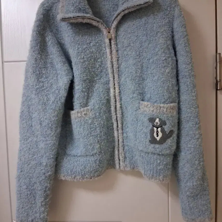 [BUNJANG] Benetton Blue Wool Blend Fuzzy Zip-Up Jacket / 베네통 블루 울 혼방 뽀글이 집업