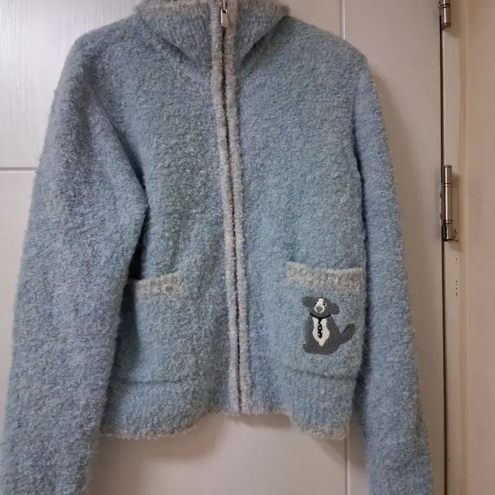 [BUNJANG] Benetton Blue Wool Blend Fuzzy Zip-Up Jacket / 베네통 블루 울 혼방 뽀글이 집업