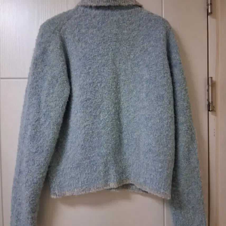 [BUNJANG] Benetton Blue Wool Blend Fuzzy Zip-Up Jacket / 베네통 블루 울 혼방 뽀글이 집업