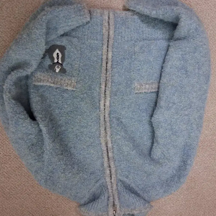 [BUNJANG] Benetton Blue Wool Blend Fuzzy Zip-Up Jacket / 베네통 블루 울 혼방 뽀글이 집업