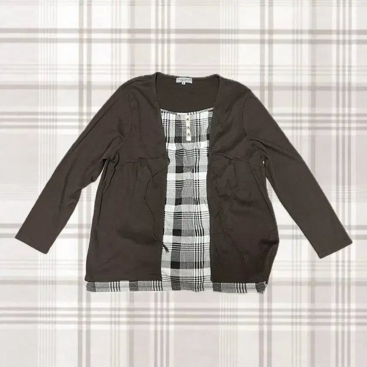 [BUNJANG] Vintage Mori Girl Checkered Long Sleeve Layered Blouse / 빈티지 모리걸 체크 레이어드 긴팔 티셔츠 블라우스
