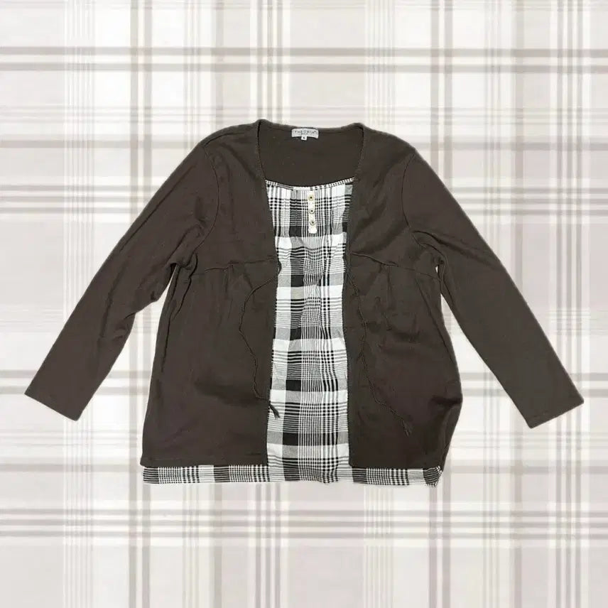 [BUNJANG] Vintage Mori Girl Checkered Long Sleeve Layered Blouse / 빈티지 모리걸 체크 레이어드 긴팔 티셔츠 블라우스