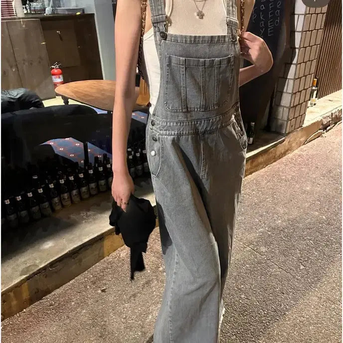 [BUNJANG] Mood Nine Denim Wide Leg Overalls Pants (New) / 무드나인 제작 멜빵 와이드 팬츠 새상품