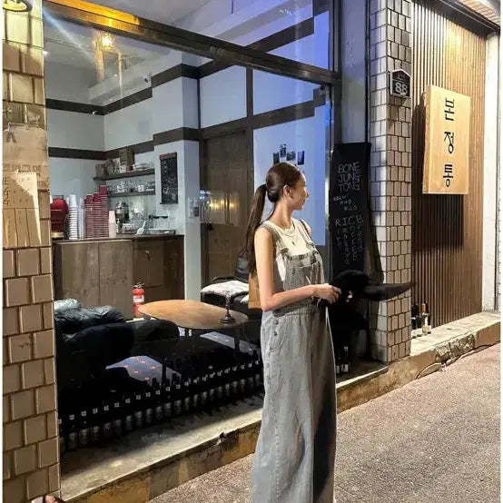 [BUNJANG] Mood Nine Denim Wide Leg Overalls Pants (New) / 무드나인 제작 멜빵 와이드 팬츠 새상품