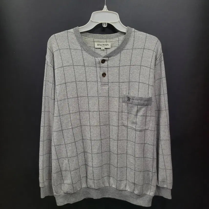 [BUNJANG] BALMAIN Vintage Henley Neck Embroidered Logo Shirt / BALMAIN 발망 빈티지 헨리넥 자수로고 셔츠