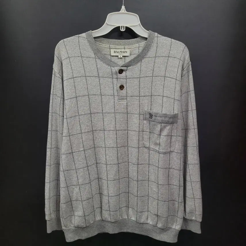 [BUNJANG] BALMAIN Vintage Henley Neck Embroidered Logo Shirt / BALMAIN 발망 빈티지 헨리넥 자수로고 셔츠