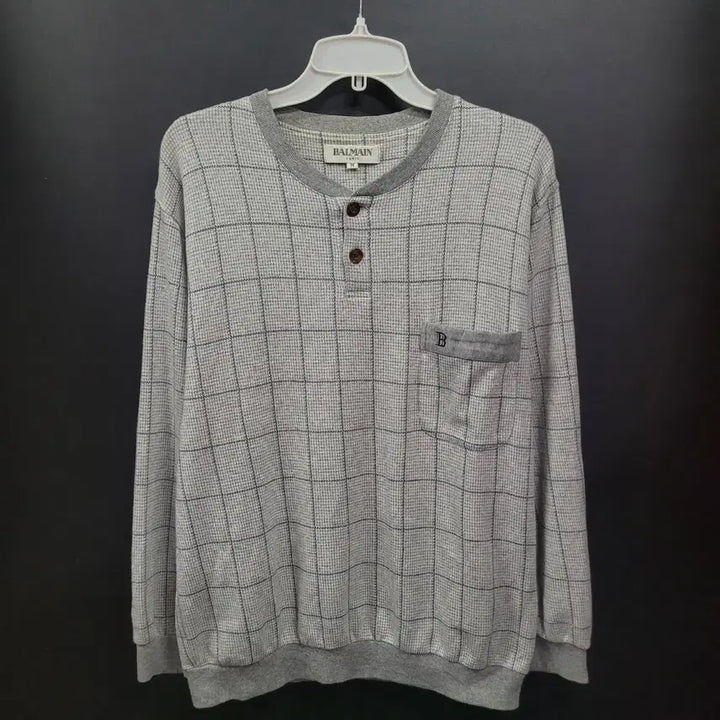 [BUNJANG] BALMAIN Vintage Henley Neck Embroidered Logo Shirt / BALMAIN 발망 빈티지 헨리넥 자수로고 셔츠