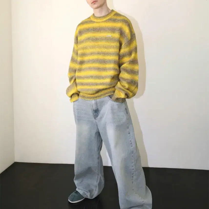 [BUNJANG] OY Yellow Stripe Knit / OY 오와이 옐로우 스트라이프 니트