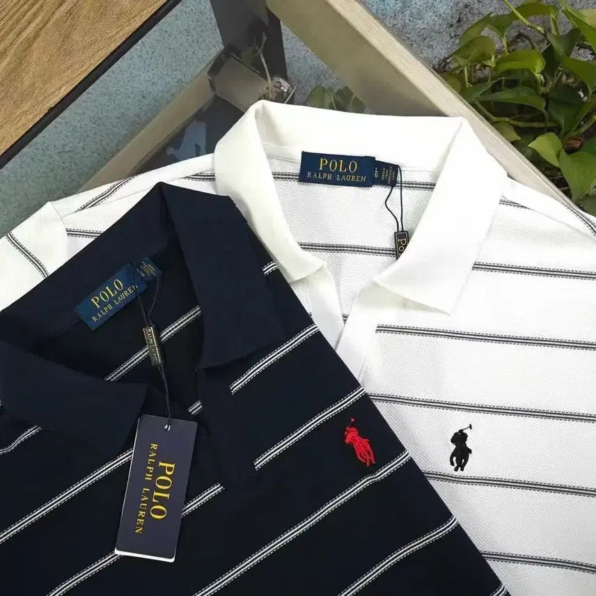 [BUNJANG] Ralph Lauren Classic Embroidered Logo Striped T-shirt / 랄프 클래식 자수 라이더 로고 비즈니스 스트라이프 캐주얼 반팔티