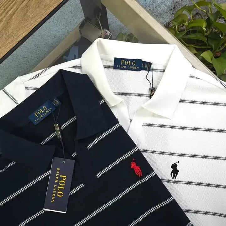 [BUNJANG] Ralph Lauren Classic Embroidered Logo Striped T-shirt / 랄프 클래식 자수 라이더 로고 비즈니스 스트라이프 캐주얼 반팔티