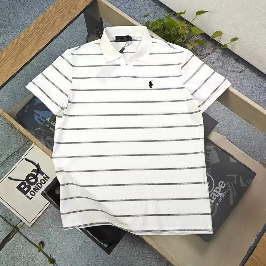 [BUNJANG] Ralph Lauren Classic Embroidered Logo Striped T-shirt / 랄프 클래식 자수 라이더 로고 비즈니스 스트라이프 캐주얼 반팔티