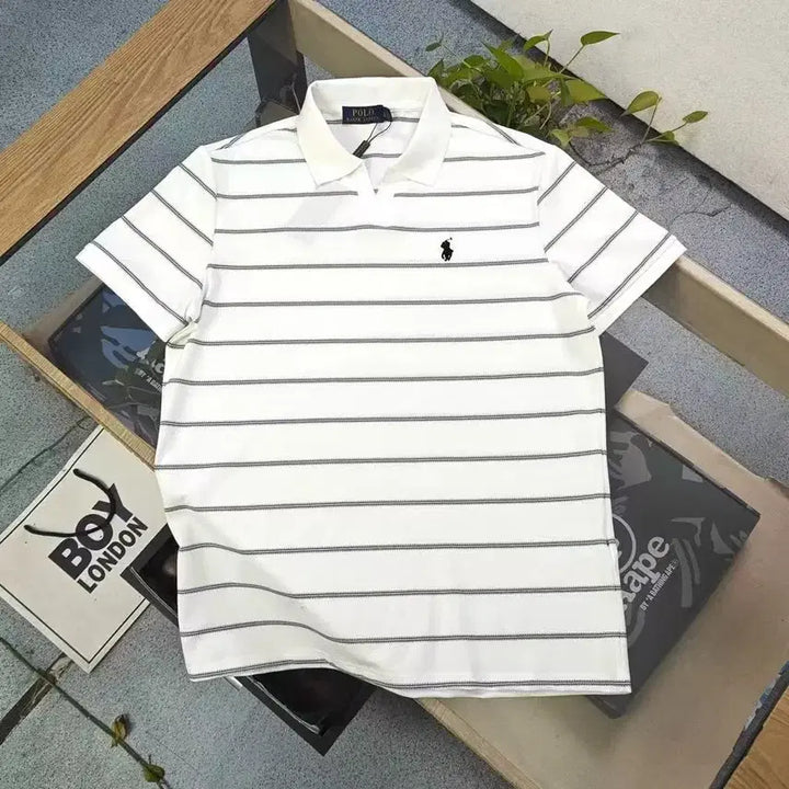[BUNJANG] Ralph Lauren Classic Embroidered Logo Striped T-shirt / 랄프 클래식 자수 라이더 로고 비즈니스 스트라이프 캐주얼 반팔티