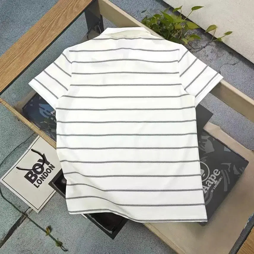[BUNJANG] Ralph Lauren Classic Embroidered Logo Striped T-shirt / 랄프 클래식 자수 라이더 로고 비즈니스 스트라이프 캐주얼 반팔티