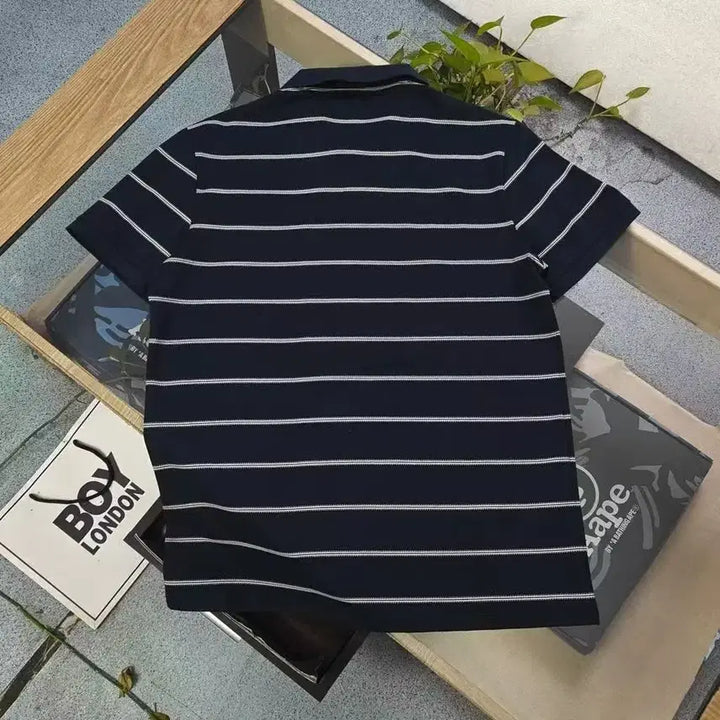 [BUNJANG] Ralph Lauren Classic Embroidered Logo Striped T-shirt / 랄프 클래식 자수 라이더 로고 비즈니스 스트라이프 캐주얼 반팔티
