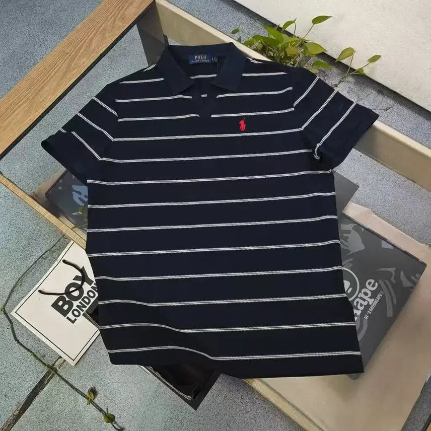 [BUNJANG] Ralph Lauren Classic Embroidered Logo Striped T-shirt / 랄프 클래식 자수 라이더 로고 비즈니스 스트라이프 캐주얼 반팔티