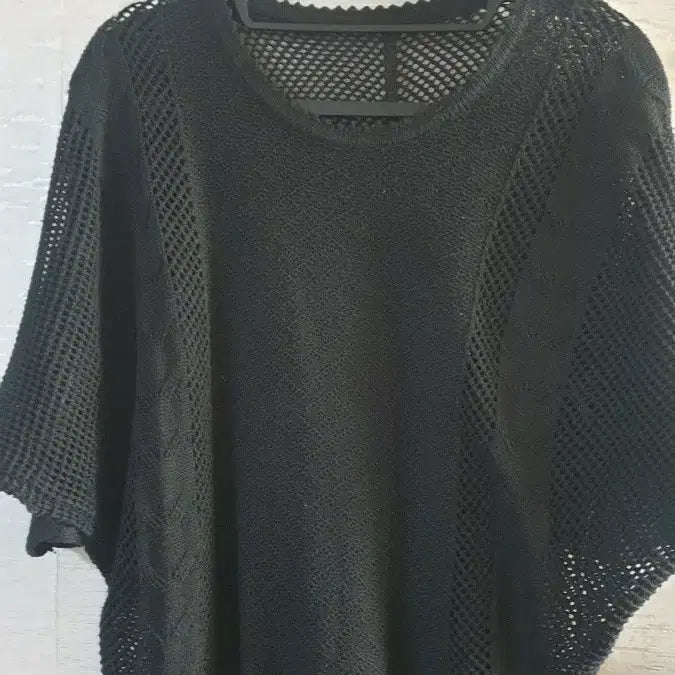 [BUNJANG] Black Mesh Knit Short Sleeve Top / 블랙 망사 니트 반팔 티셔츠
