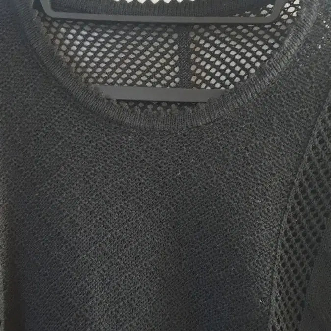 [BUNJANG] Black Mesh Knit Short Sleeve Top / 블랙 망사 니트 반팔 티셔츠
