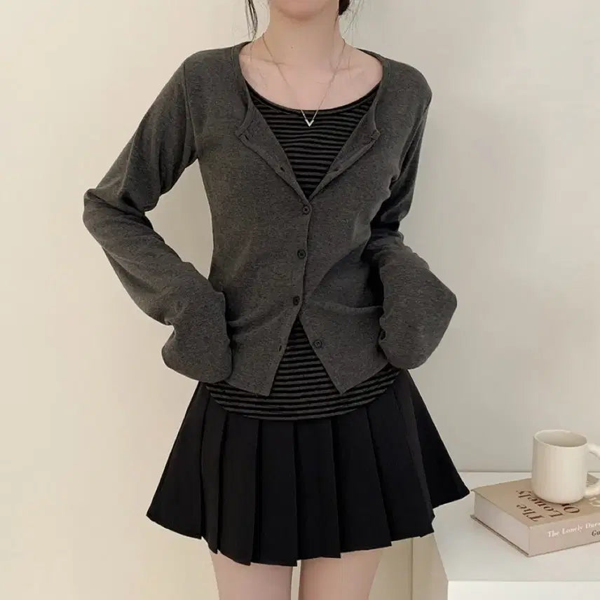 [BUNJANG] Layered Loose Fit Cardigan Gray / 레이어드 루즈핏 가디건 그레이