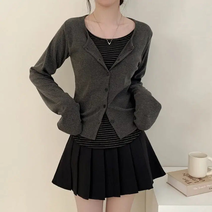 [BUNJANG] Layered Loose Fit Cardigan Gray / 레이어드 루즈핏 가디건 그레이
