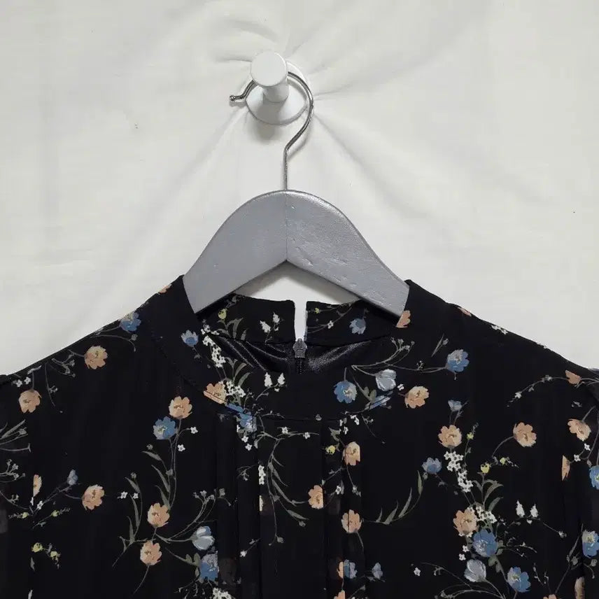 [BUNJANG] Black Floral Long Sleeve Chiffon Dress / 블랙 플라워 롱 슬리브 쉬폰 원피스 여 85. 0326