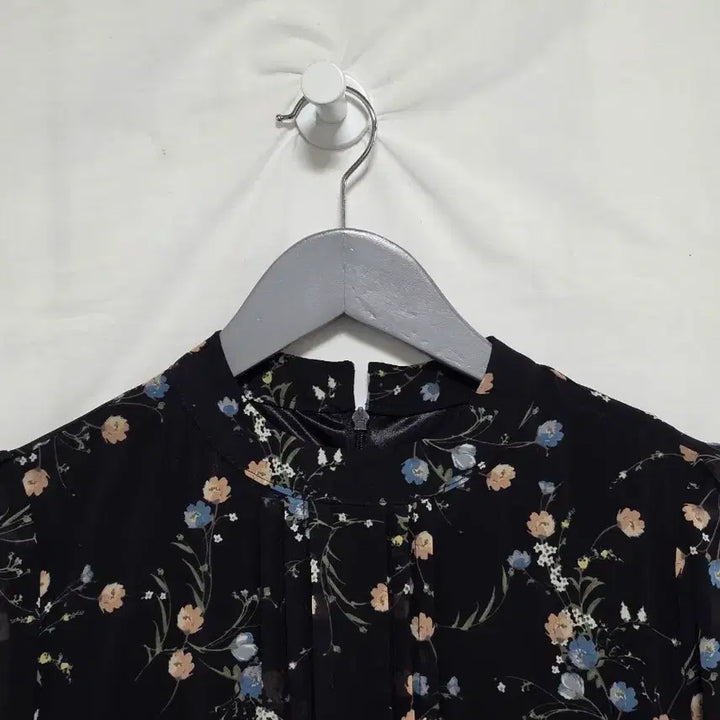[BUNJANG] Black Floral Long Sleeve Chiffon Dress / 블랙 플라워 롱 슬리브 쉬폰 원피스 여 85. 0326