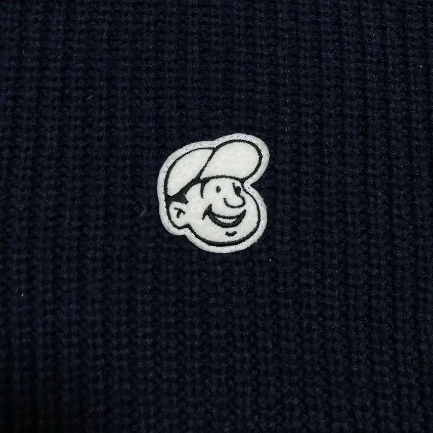 [BUNJANG] Ebbets Field Small Logo Navy Half Zip-up Knit / 이벳필드 스몰 로고 네이비 하프 집업 니트