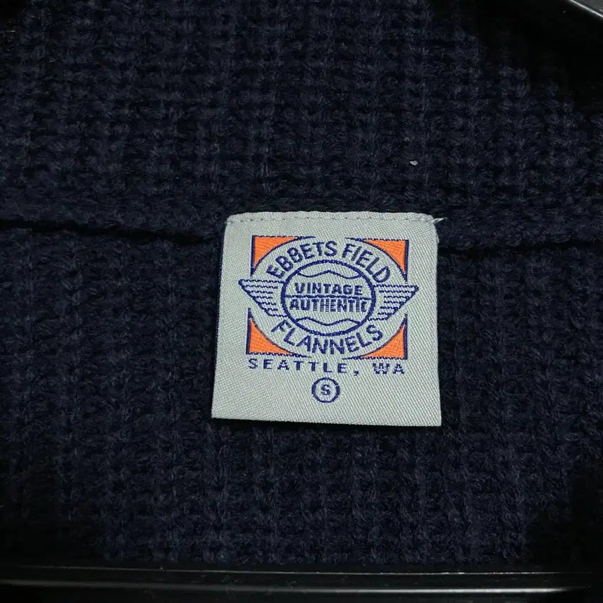 [BUNJANG] Ebbets Field Small Logo Navy Half Zip-up Knit / 이벳필드 스몰 로고 네이비 하프 집업 니트