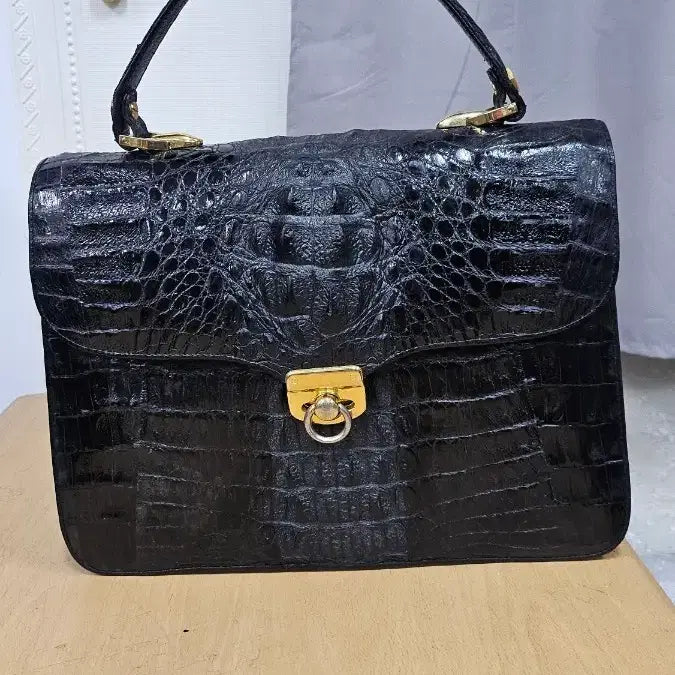[BUNJANG] Black Crocodile Leather Tote Bag / 블랙 악어 가죽 토트백