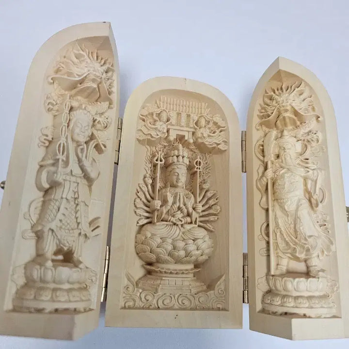 [BUNJANG] Wooden Buddha Statue Carving Screen / 목각 불상 조각 병풍