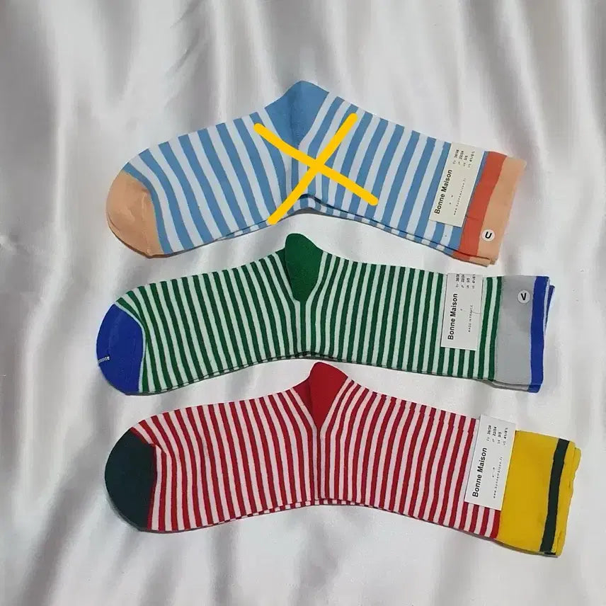 [BUNJANG] Bonne Maison Stripe Socks / 스킨 블루 그린 레드 스트라이프 Bonne Maison 본메종 양말