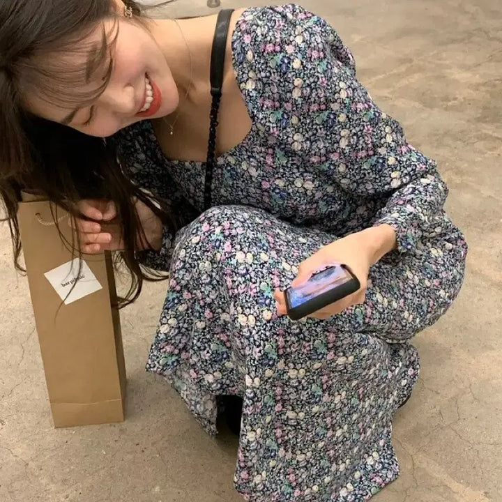[BUNJANG] Skinny Pig Floral Long Dress / 스키니피그 플라워 원피스