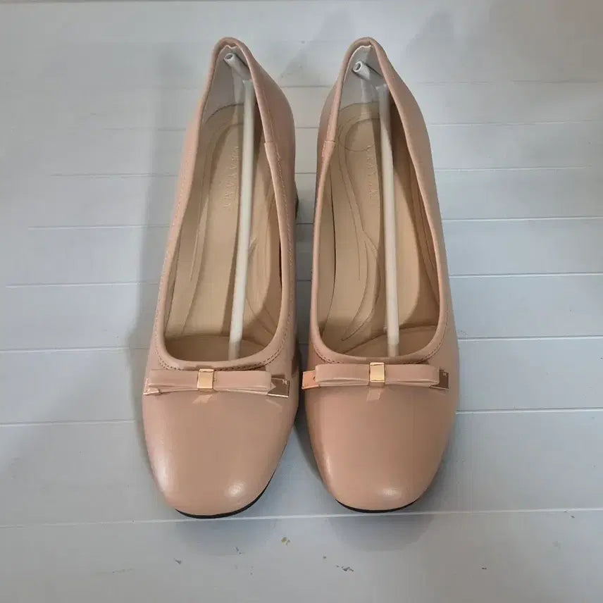 [BUNJANG] Pink Beige Ribbon Pumps Handmade Shoes / (새상품)발편한 핑크 베이지 리본 펌프스 수제화