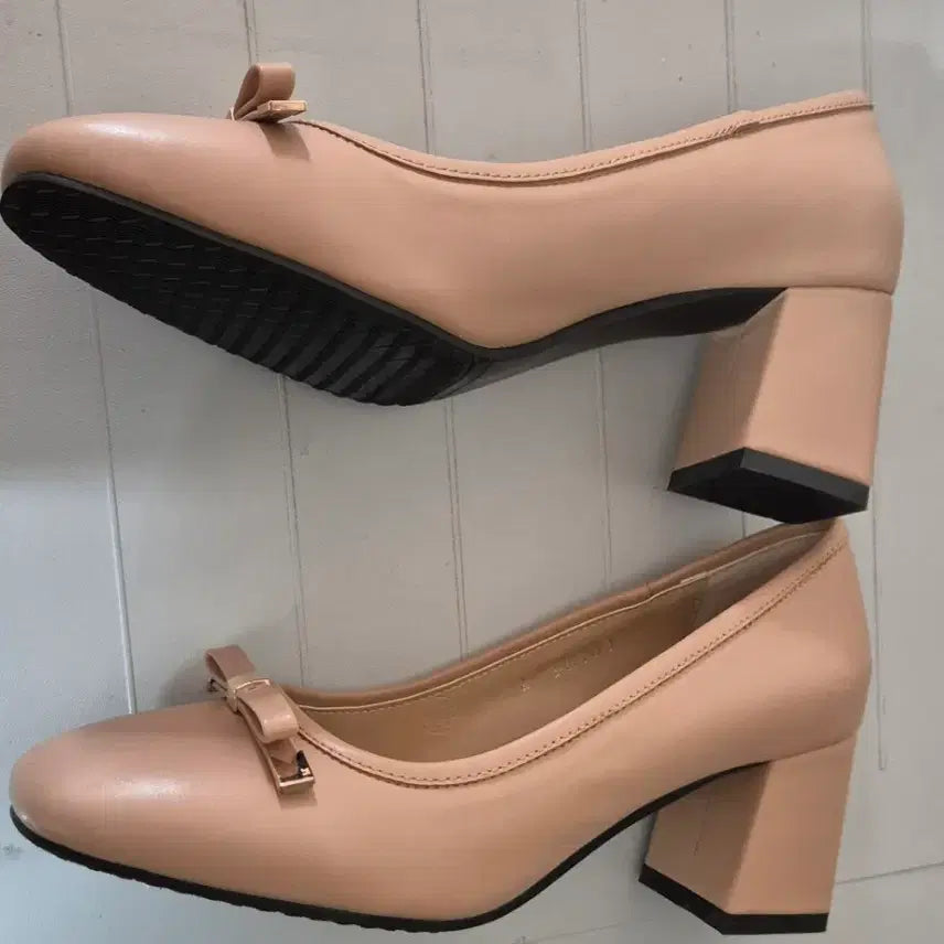 [BUNJANG] Pink Beige Ribbon Pumps Handmade Shoes / (새상품)발편한 핑크 베이지 리본 펌프스 수제화