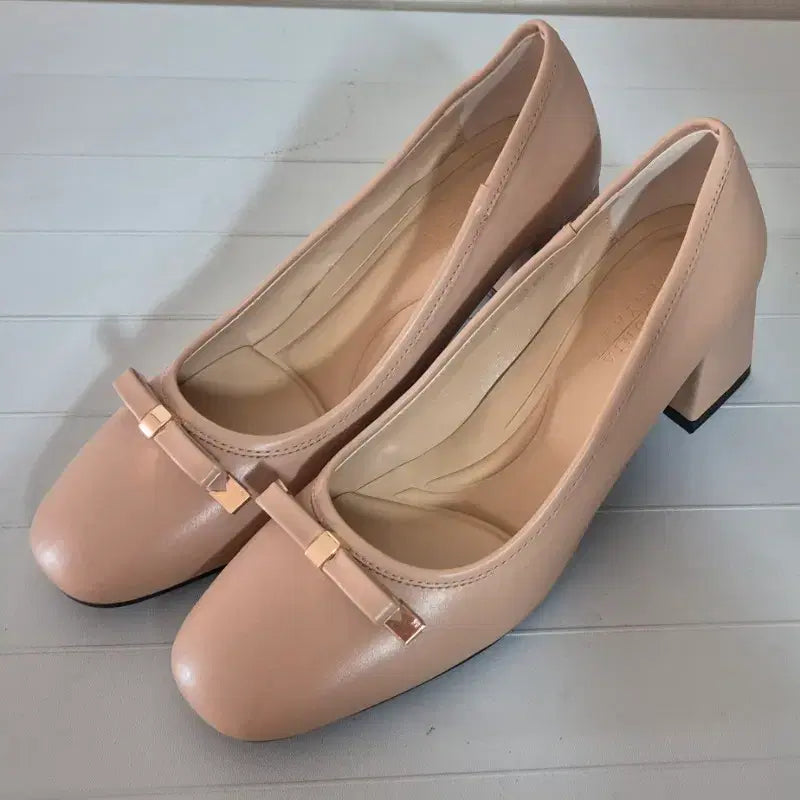 [BUNJANG] Pink Beige Ribbon Pumps Handmade Shoes / (새상품)발편한 핑크 베이지 리본 펌프스 수제화