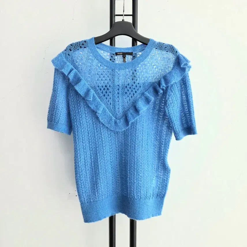 [SOLD OUT] 정품 maje 마쥬 모헤어+울혼방 블루 반팔 니트 탑