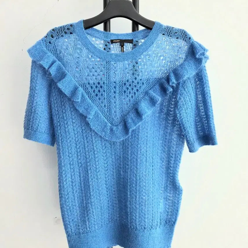 [SOLD OUT] 정품 maje 마쥬 모헤어+울혼방 블루 반팔 니트 탑
