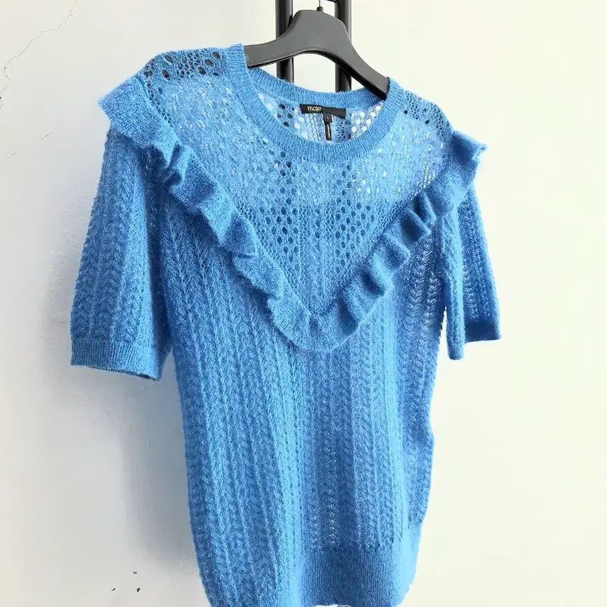 [SOLD OUT] 정품 maje 마쥬 모헤어+울혼방 블루 반팔 니트 탑