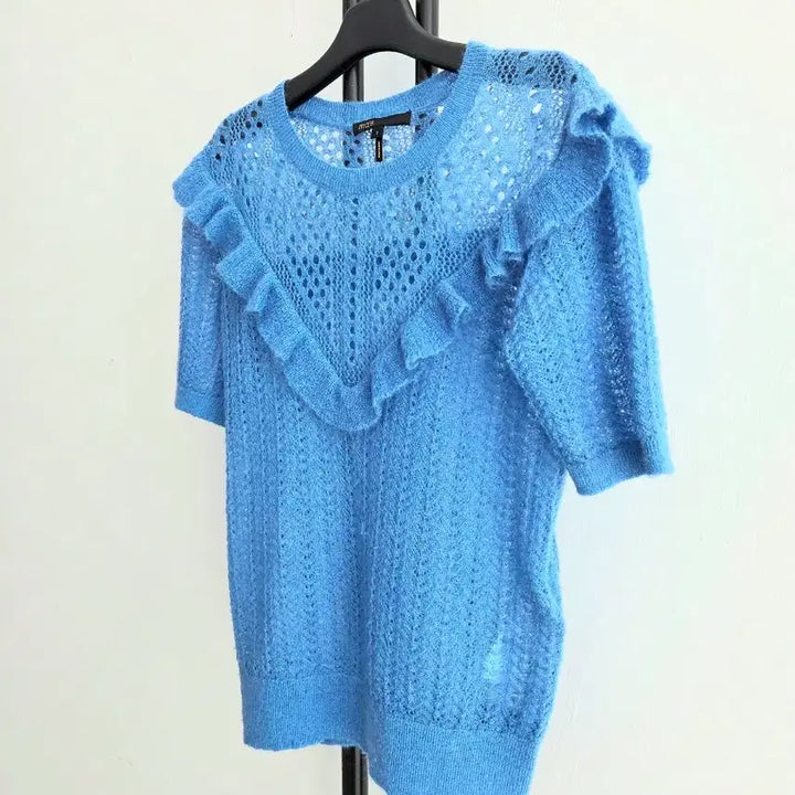 [SOLD OUT] 정품 maje 마쥬 모헤어+울혼방 블루 반팔 니트 탑