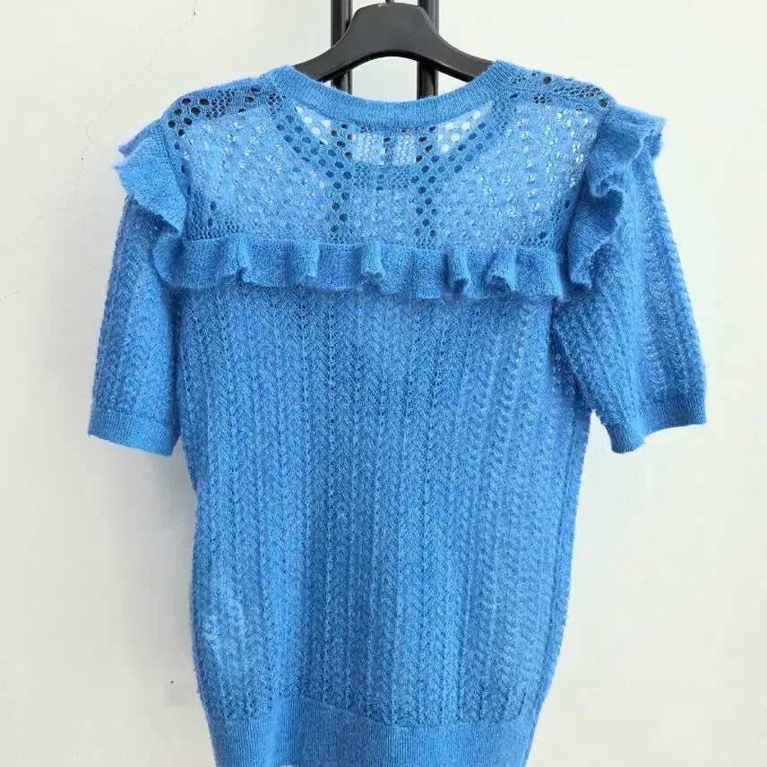 [SOLD OUT] 정품 maje 마쥬 모헤어+울혼방 블루 반팔 니트 탑