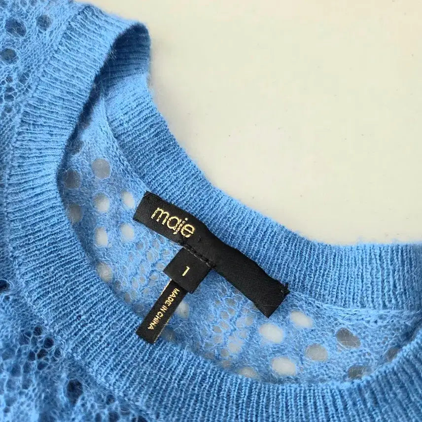[SOLD OUT] 정품 maje 마쥬 모헤어+울혼방 블루 반팔 니트 탑