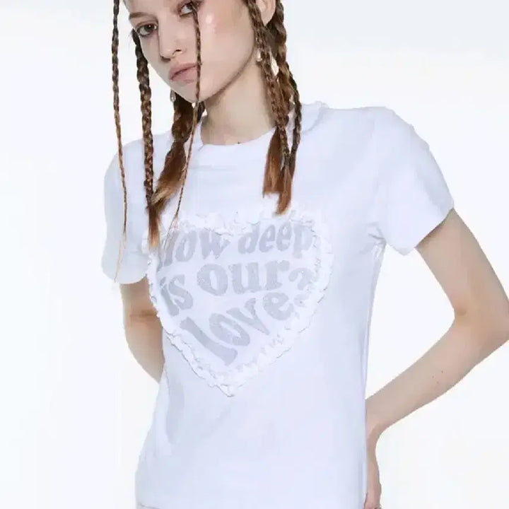 [BUNJANG] Love Is True Lace Love Short Sleeve T-shirt White / F) 러브이즈트루 레이스 러브 반팔 티셔츠 화이트