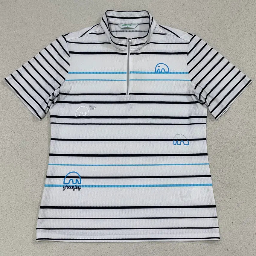 [BUNJANG] Greenjoy Striped Half-Zip Polo Shirt / M 그린조이 스트라이프 반집업 카라 반팔티셔츠 0325-2