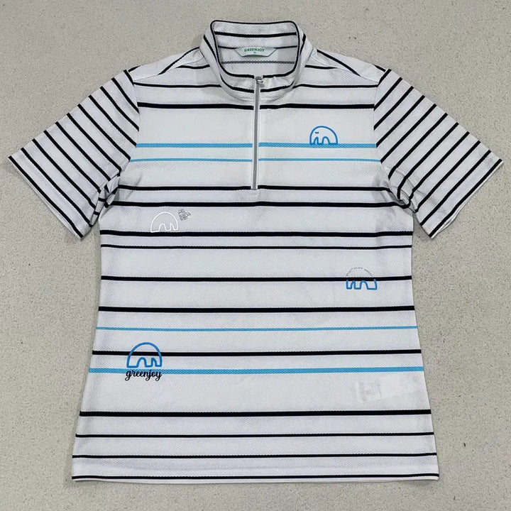 [BUNJANG] Greenjoy Striped Half-Zip Polo Shirt / M 그린조이 스트라이프 반집업 카라 반팔티셔츠 0325-2