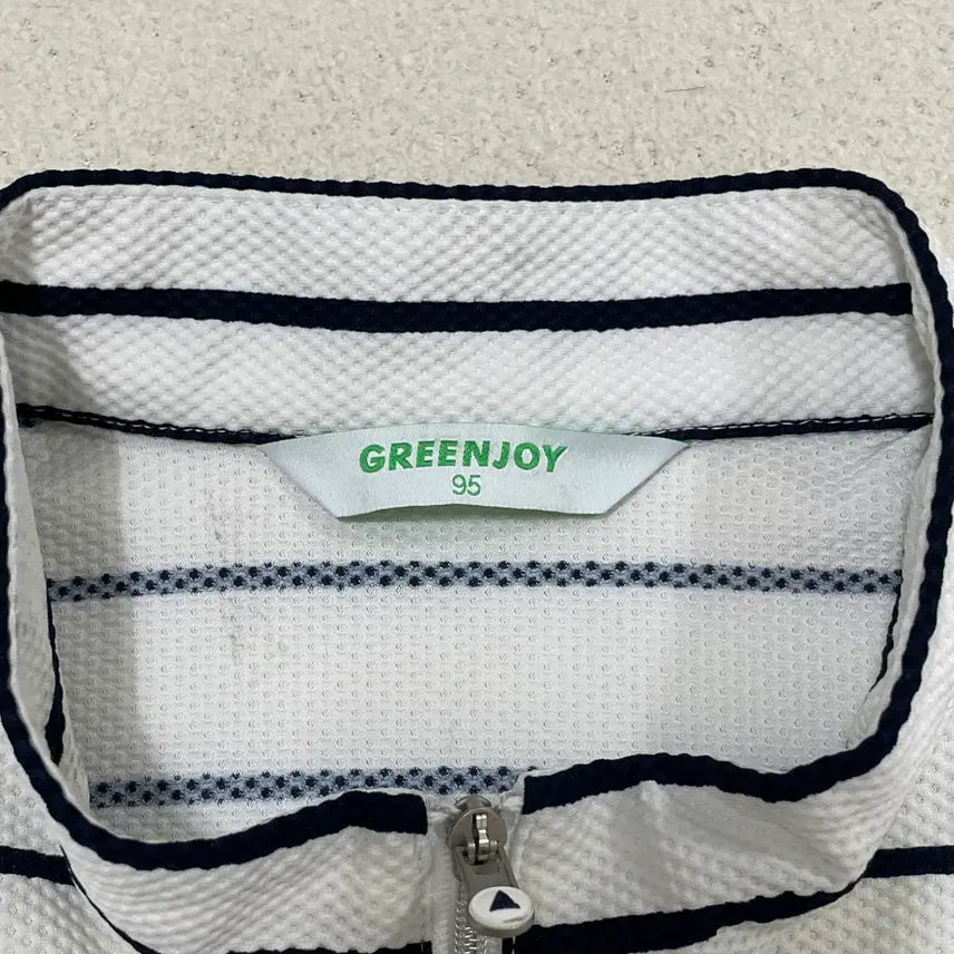 [BUNJANG] Greenjoy Striped Half-Zip Polo Shirt / M 그린조이 스트라이프 반집업 카라 반팔티셔츠 0325-2