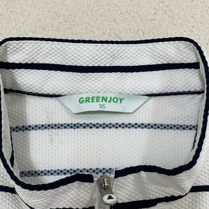 [BUNJANG] Greenjoy Striped Half-Zip Polo Shirt / M 그린조이 스트라이프 반집업 카라 반팔티셔츠 0325-2